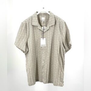 Industry Cotton Linen Blend Cream Blue Geometric Shirt Size XL NWT